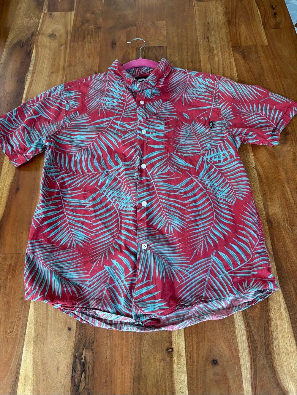 Stussy Palm Leaf Hawaiian Button Shirt - Size Small